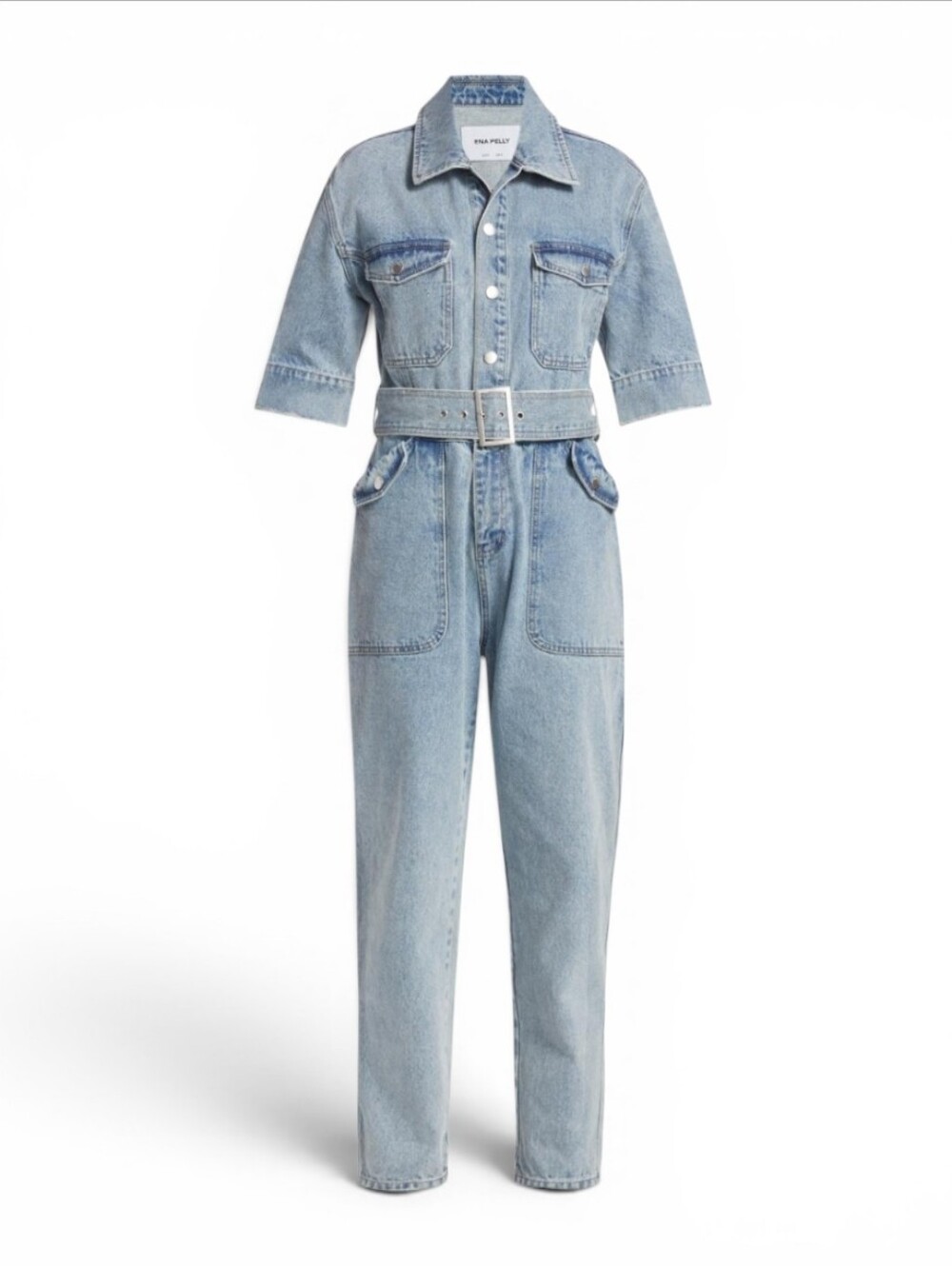 🆕️ Ena Pelly Kiera Denim Boiler Jumpsuit Womens Size 2 - Mid Blue Wash